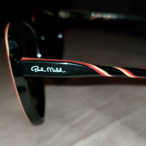 Vintage Paul Michel Overdized Cats Eye Sunglasses Black Peach Tan Sterling Optic - Picture 3 of 11